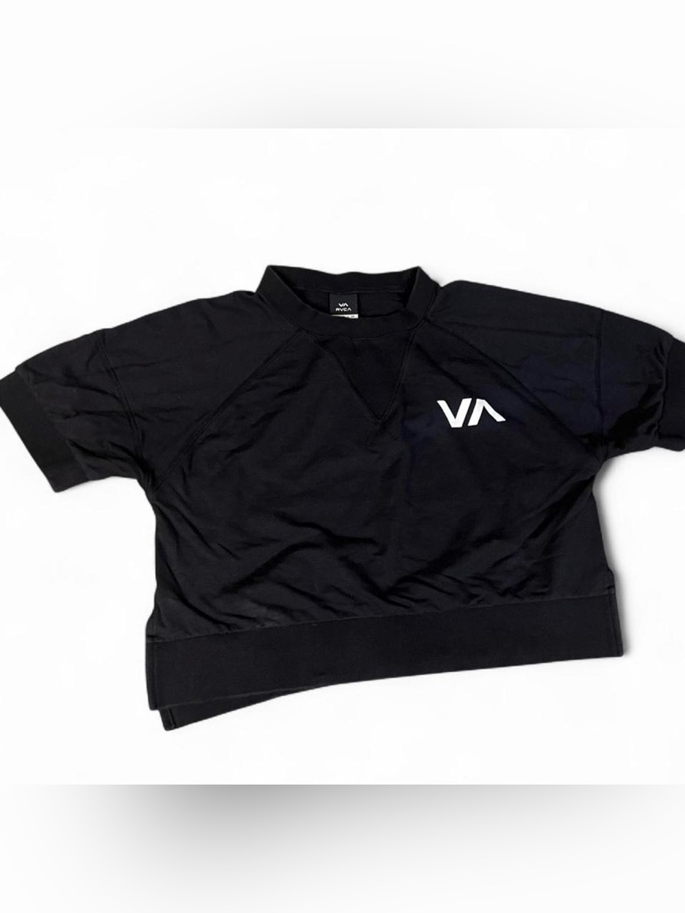 RVCA Black Cropped Oversized Short Sleeve crop Sweatshirt‎ Size Small